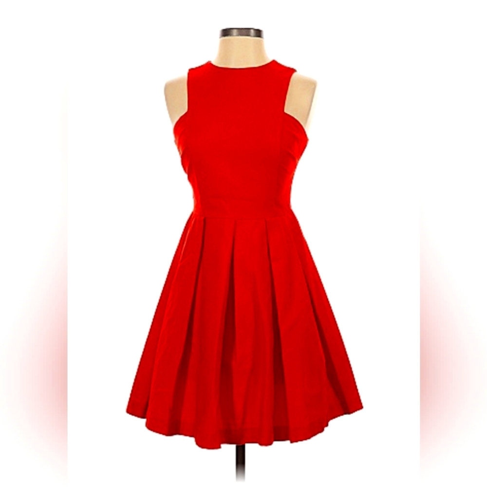 BB Dakota Structured Blood Orange Size 2 Racer Back Style Pleated Swing Dress